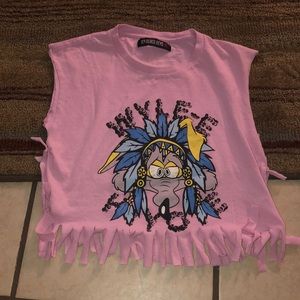 Pink -black news XL cropped graphic tee